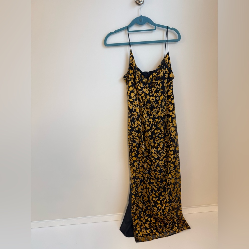 Club Monaco Dark Blue/Navy Slip Dress with Gold Floral Design
